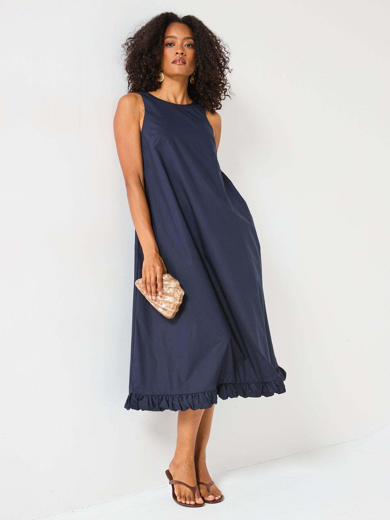 Image 3 of 6 of Mei Meij Flared Midi Dress- Polar Night Navy