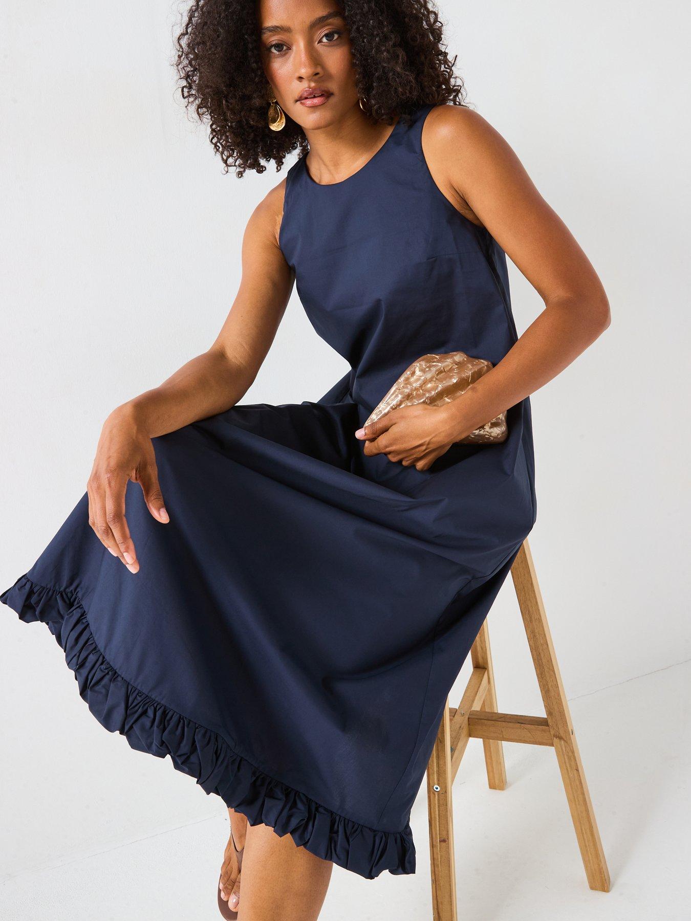 Image 5 of 6 of Mei Meij Flared Midi Dress- Polar Night Navy