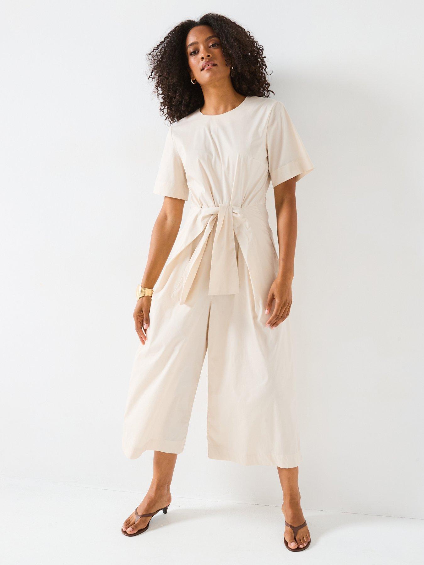 Image 1 of 6 of Mei Meij Front Knot Round Neck Jumpsuit- Oyster