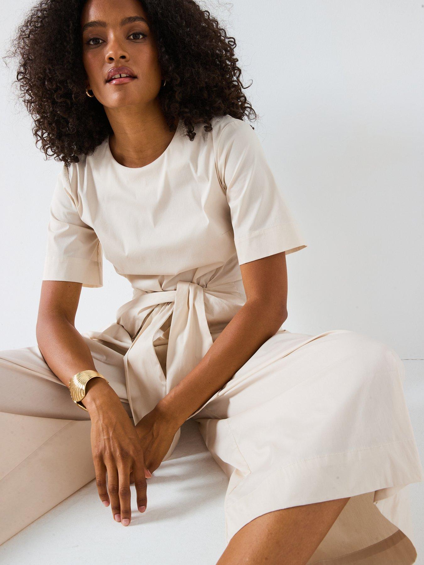 Image 5 of 6 of Mei Meij Front Knot Round Neck Jumpsuit- Oyster