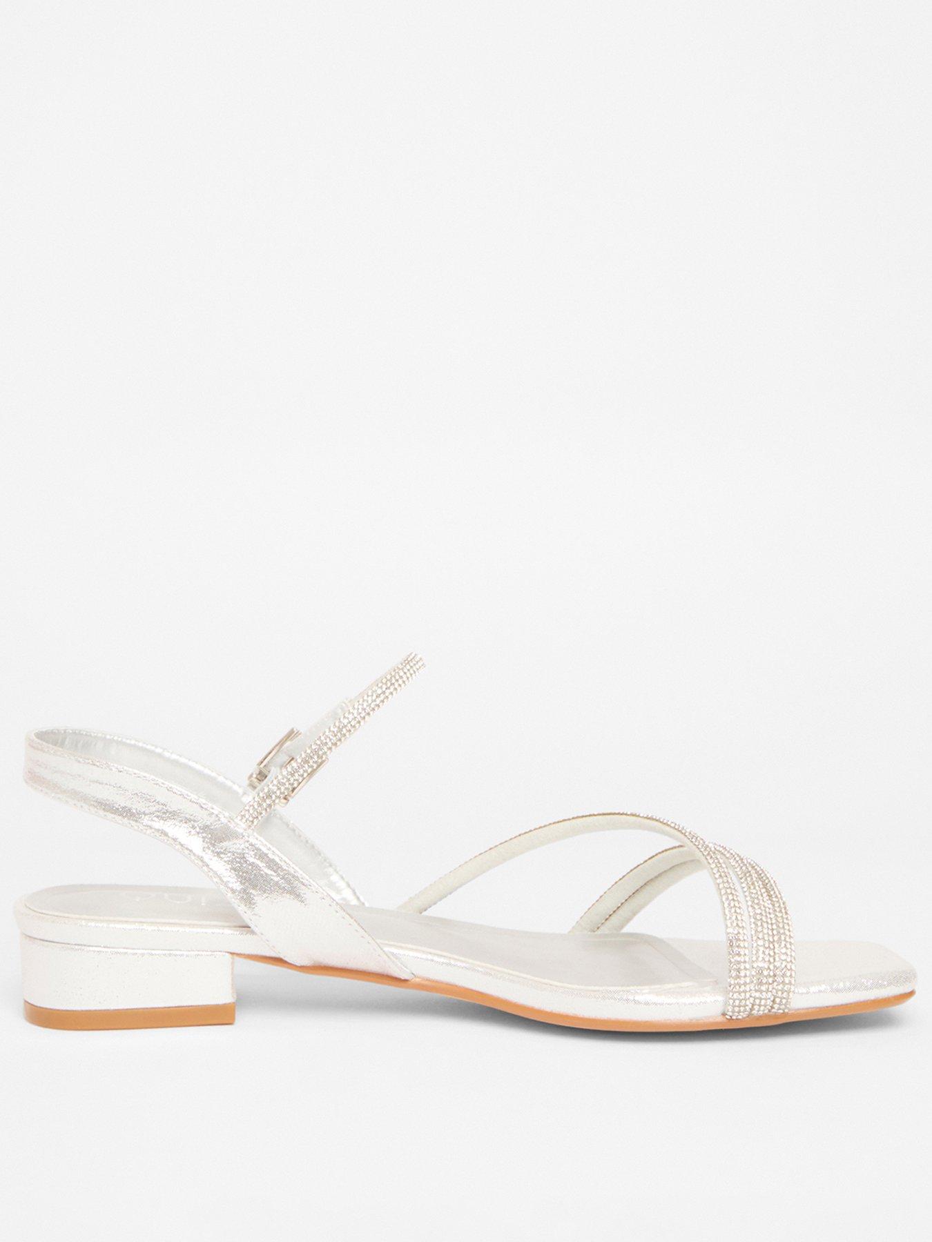  image of quiz-silver-diamante-strappy-flat-sandals