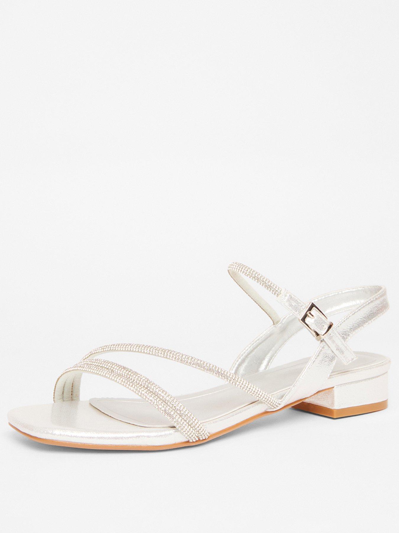  image of quiz-silver-diamante-strappy-flat-sandals