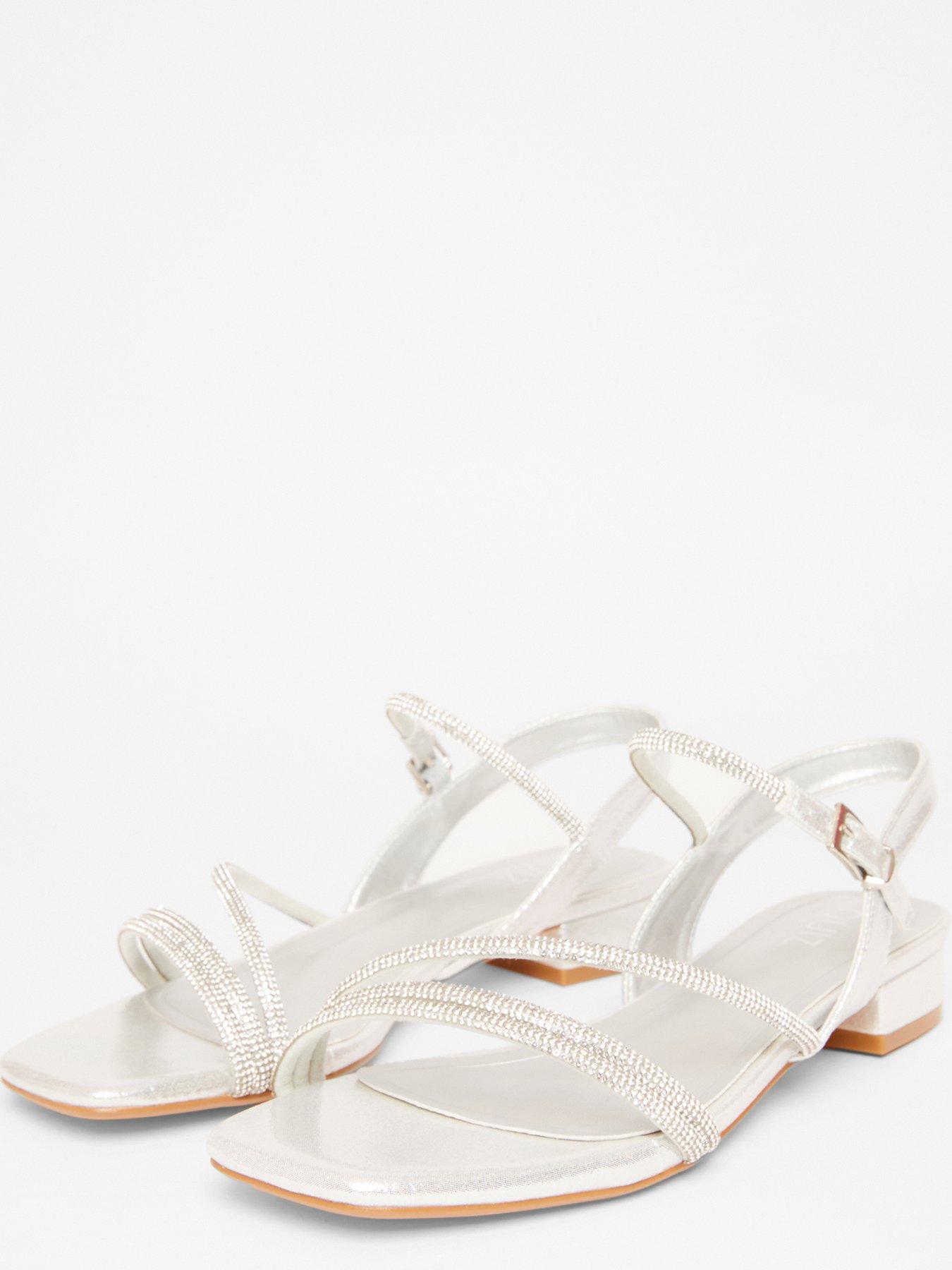  image of quiz-silver-diamante-strappy-flat-sandals