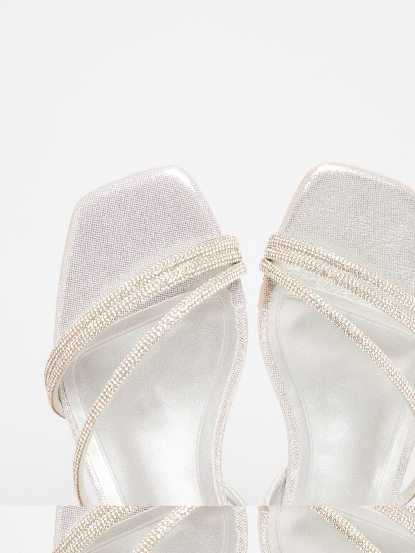  image of quiz-silver-diamante-strappy-flat-sandals