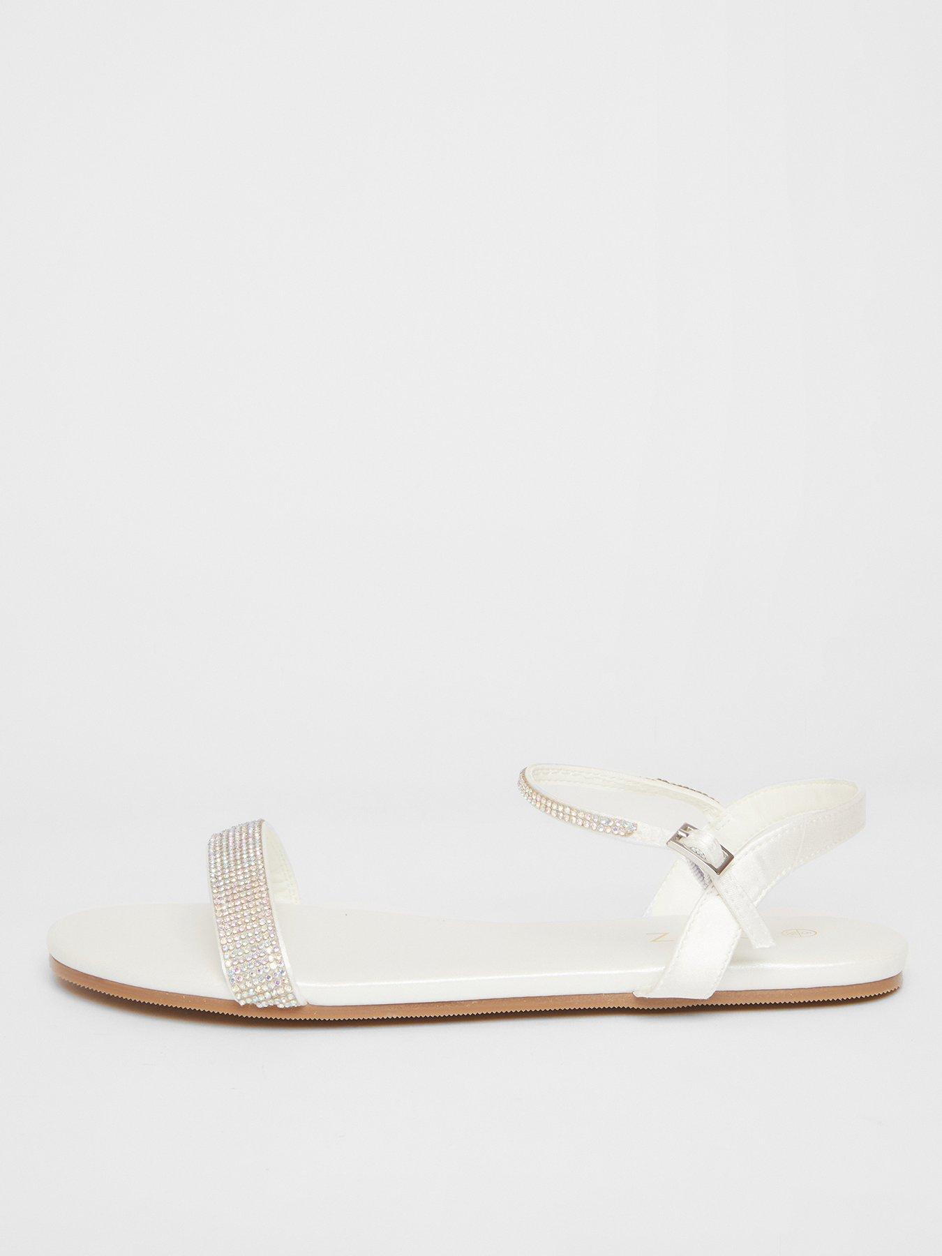 undefined White Diamante Flat Sandals