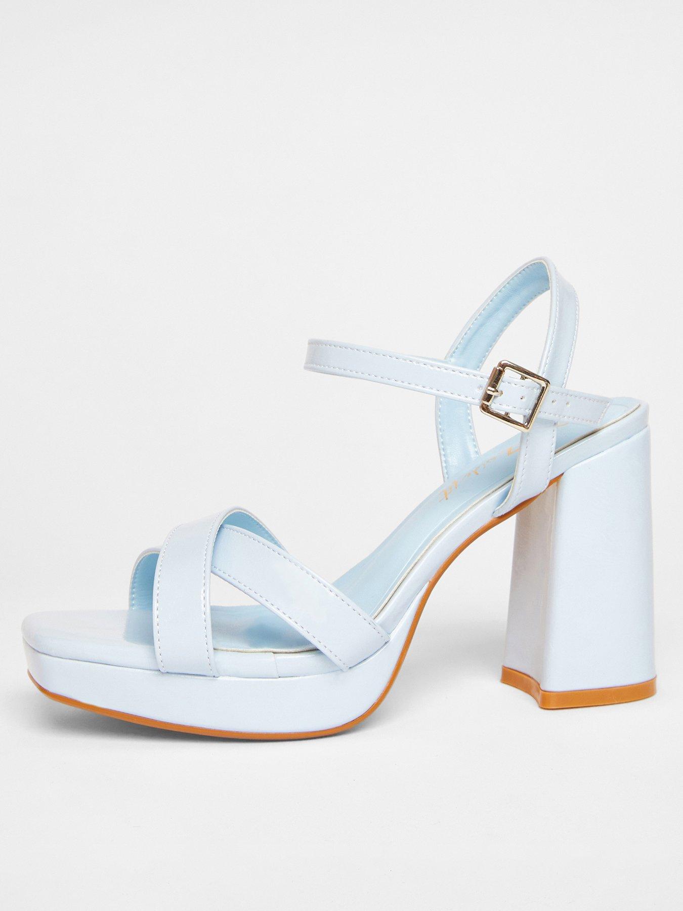  image of quiz-wide-fit-blue-faux-leather-block-heels