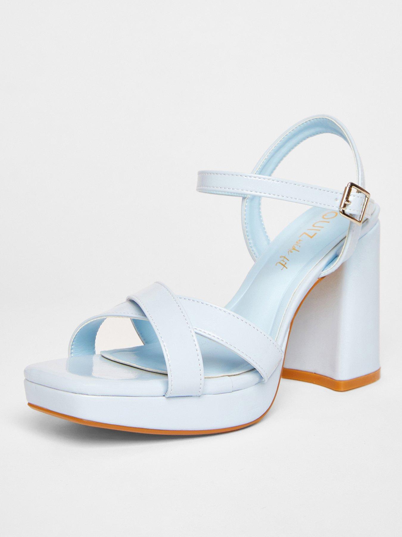  image of quiz-wide-fit-blue-faux-leather-block-heels