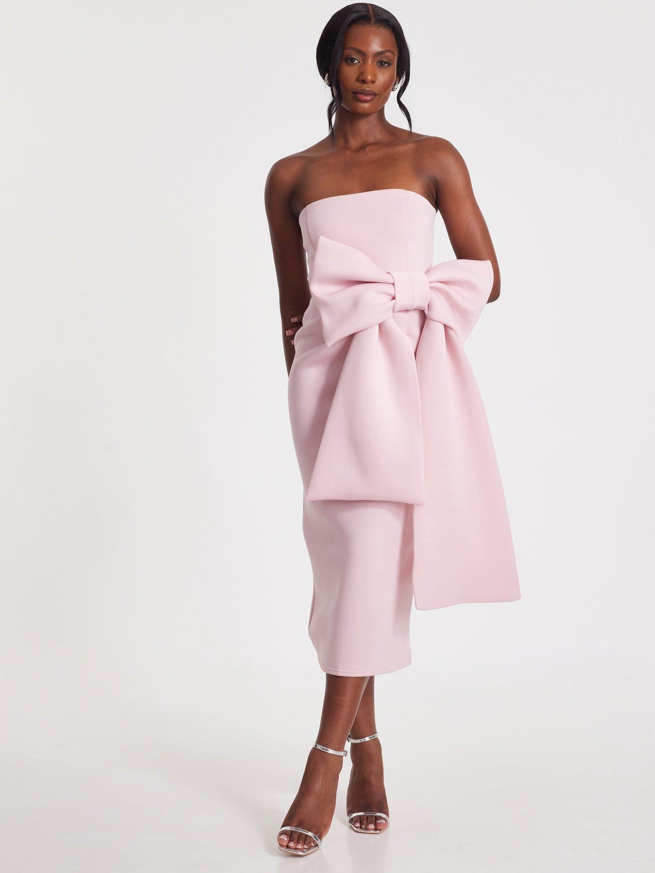 undefined Pale Pink Strapless Bow Midaxi Dress