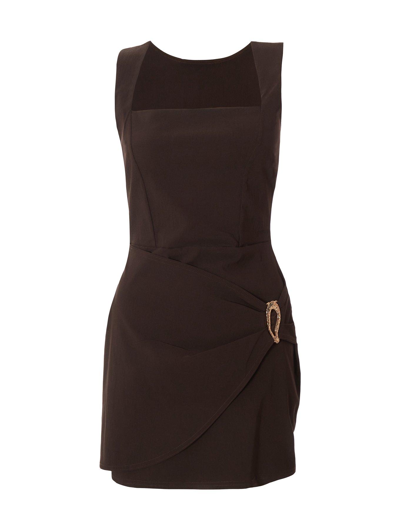 brown square neck mini dress Wild Baby Square Neck Mini Dress – Walsh Style Haus main image 1