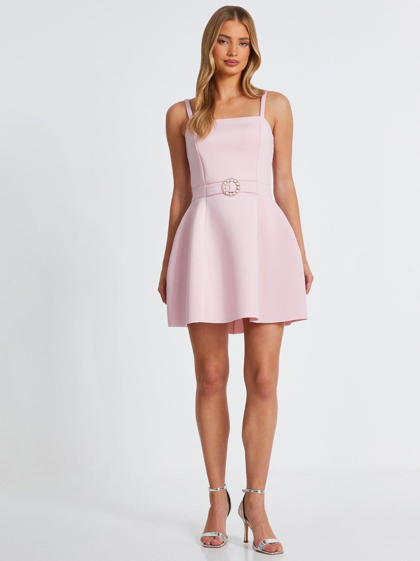 quiz-pale-pink-buckle-mini-dress