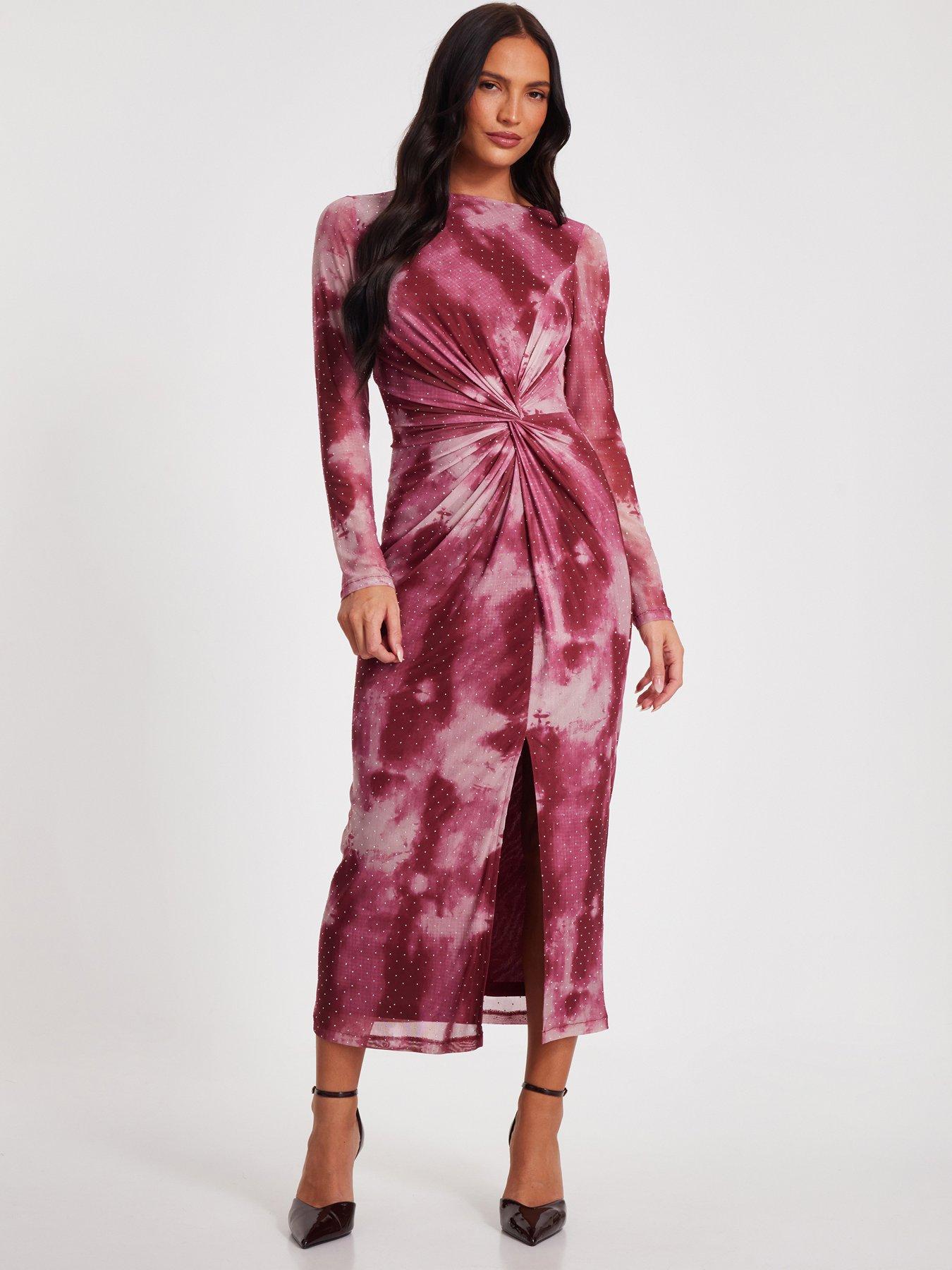 undefined Dark Pink Marble Print Midaxi Dress