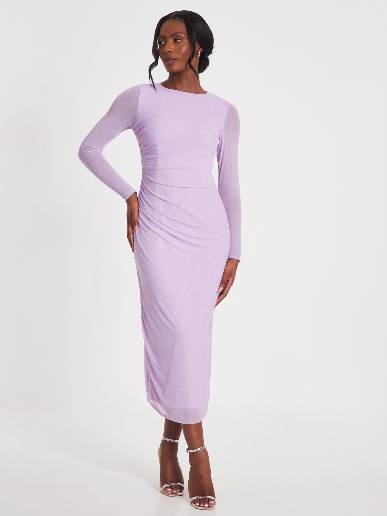undefined Lilac Mesh Diamante Midaxi Dress