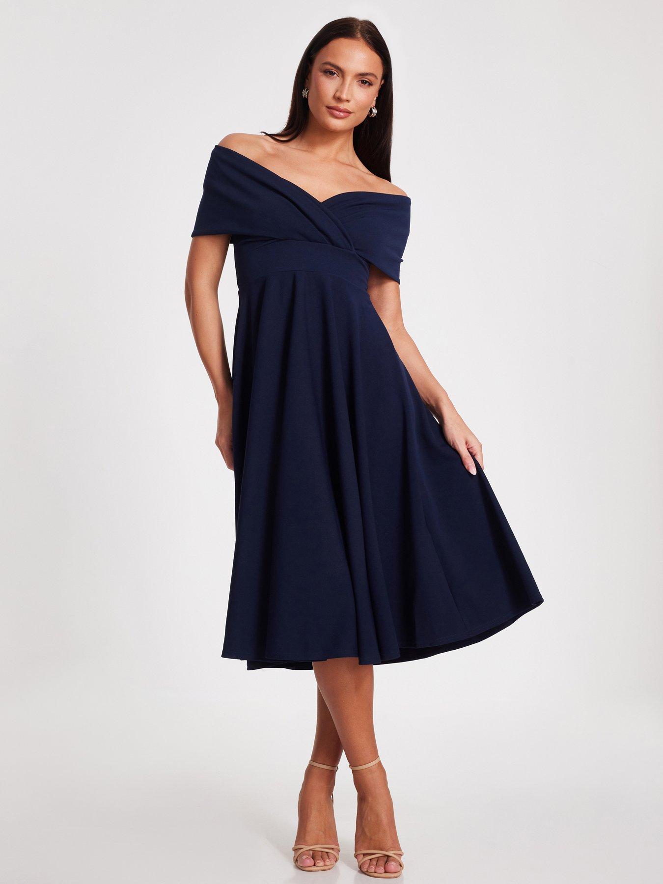  image of quiz-navy-bardot-midi-dress