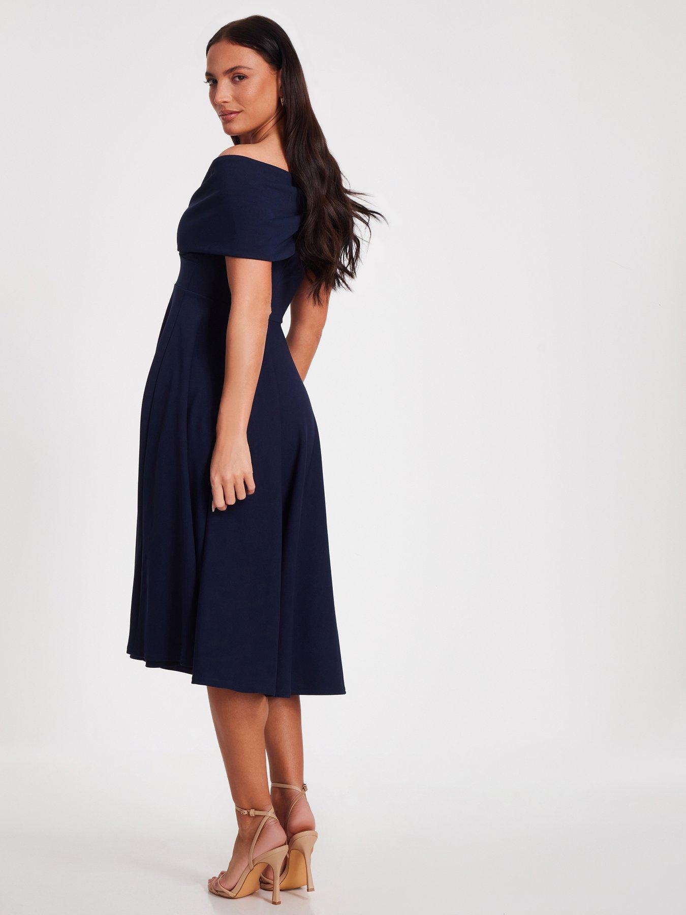  image of quiz-navy-bardot-midi-dress