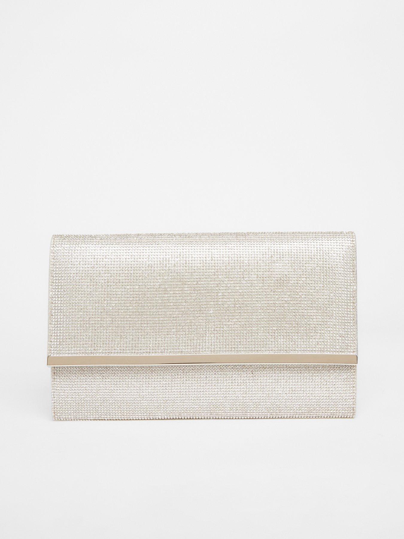 undefined Silver Diamante Envelope Clutch Bag