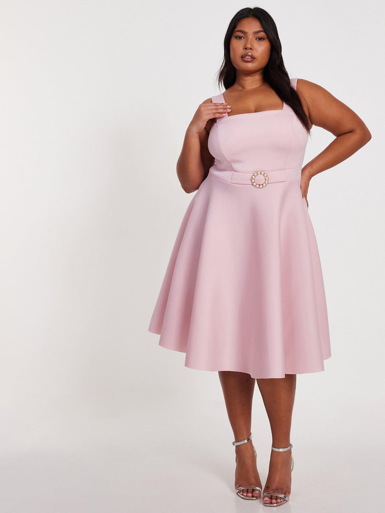 quiz-curve-pink-belted-skater-dress