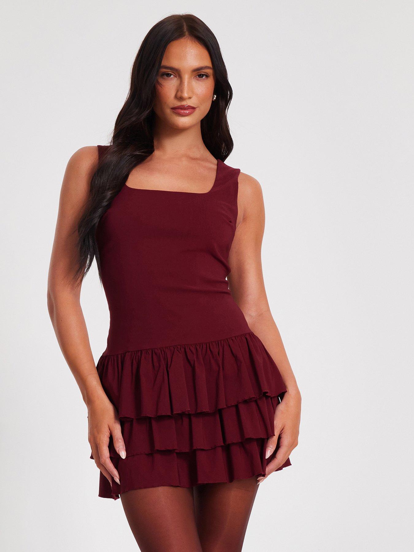 quiz-dark-red-layered-mini-dress
