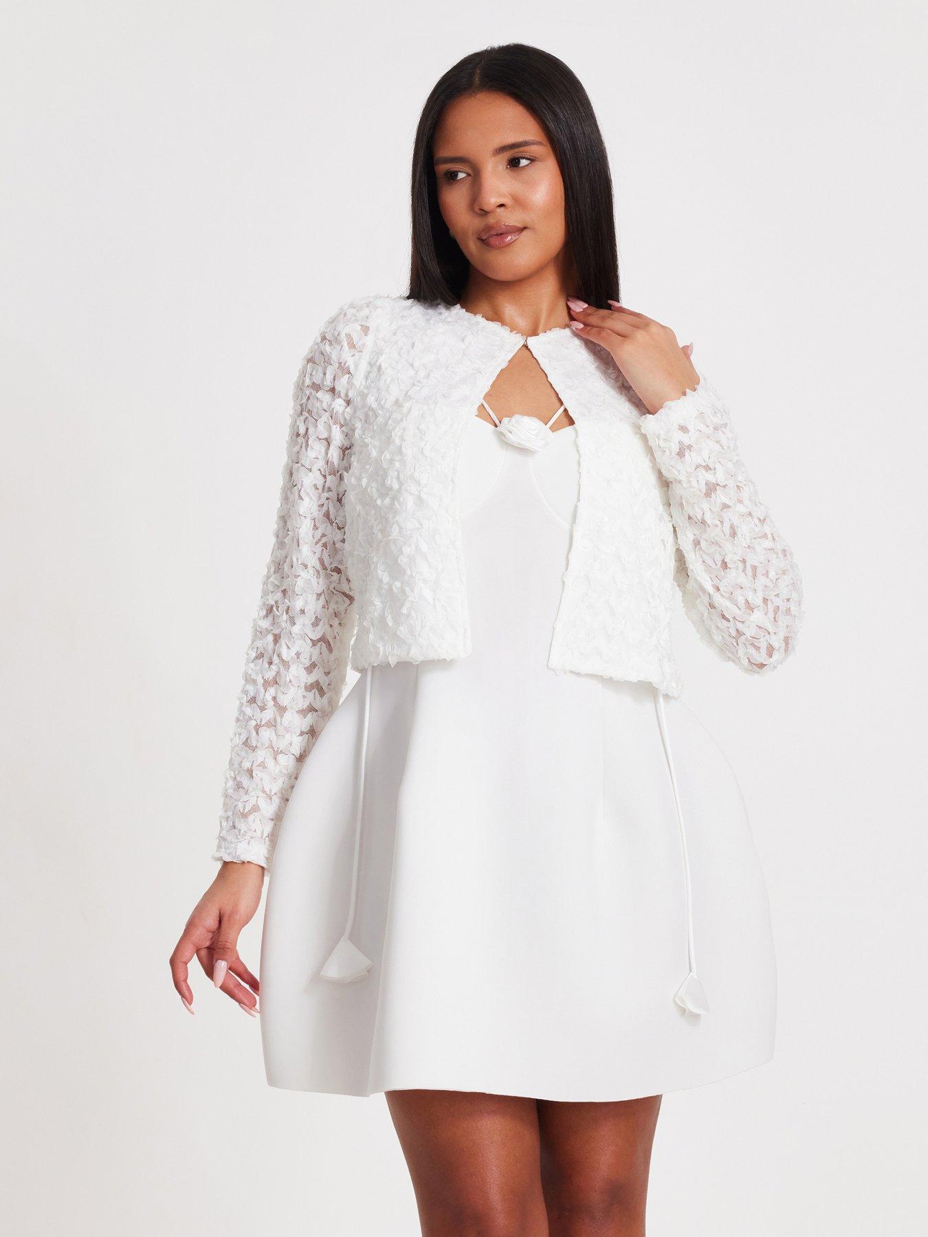 undefined Cream Chiffon Floral Cropped Jacket