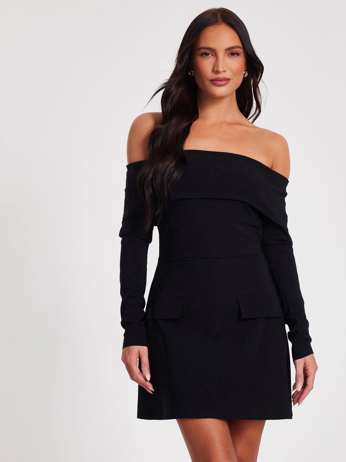 undefined Black Bardot Long Sleeve Mini Dress