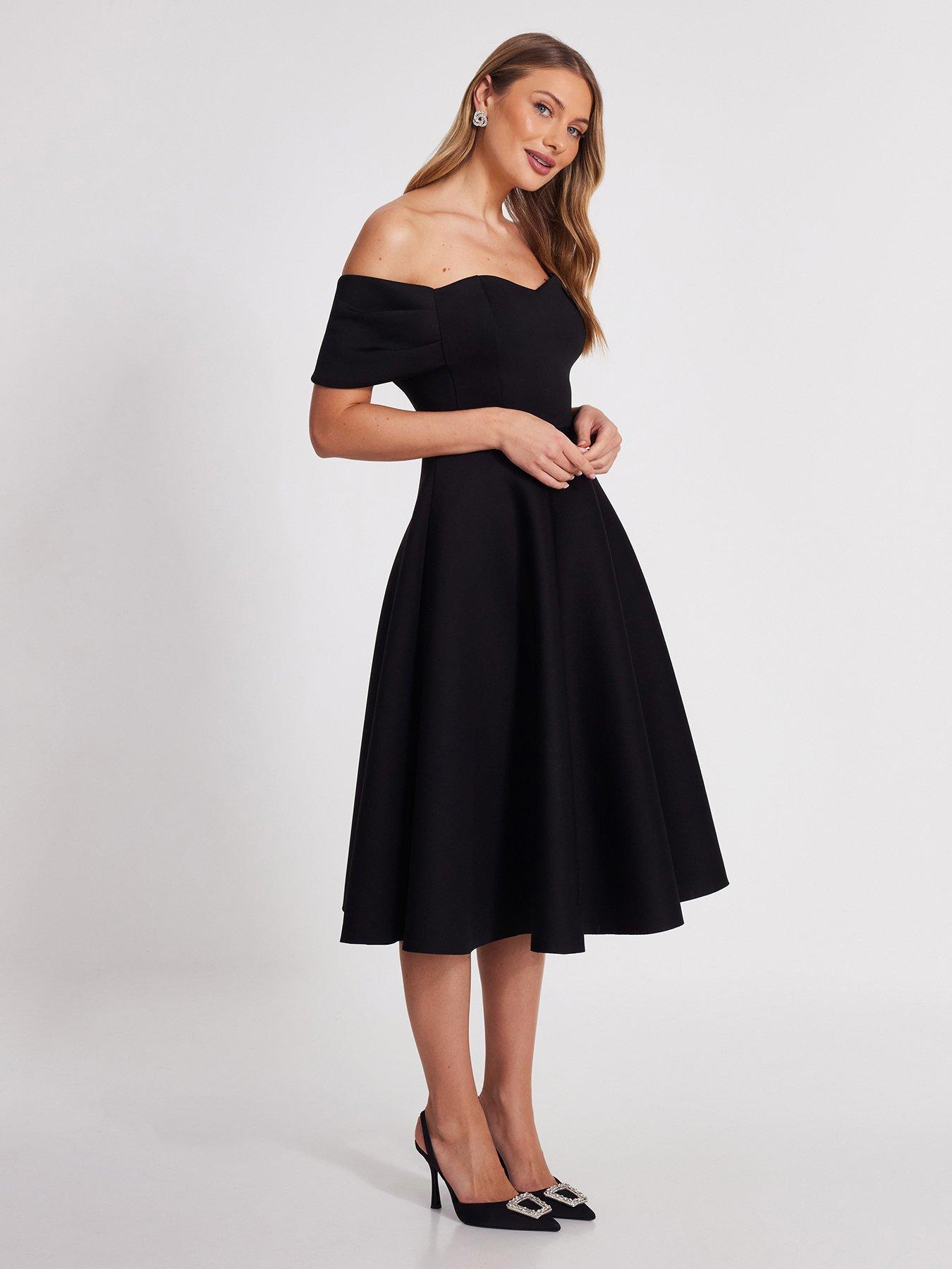  image of quiz-black-bardot-midi-skater-dress