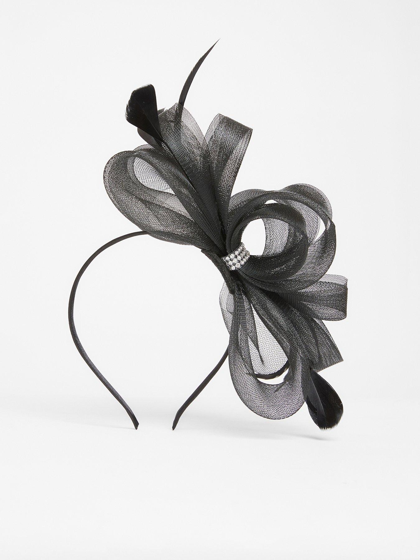  image of quiz-black-diamante-bow-headband-fascinator
