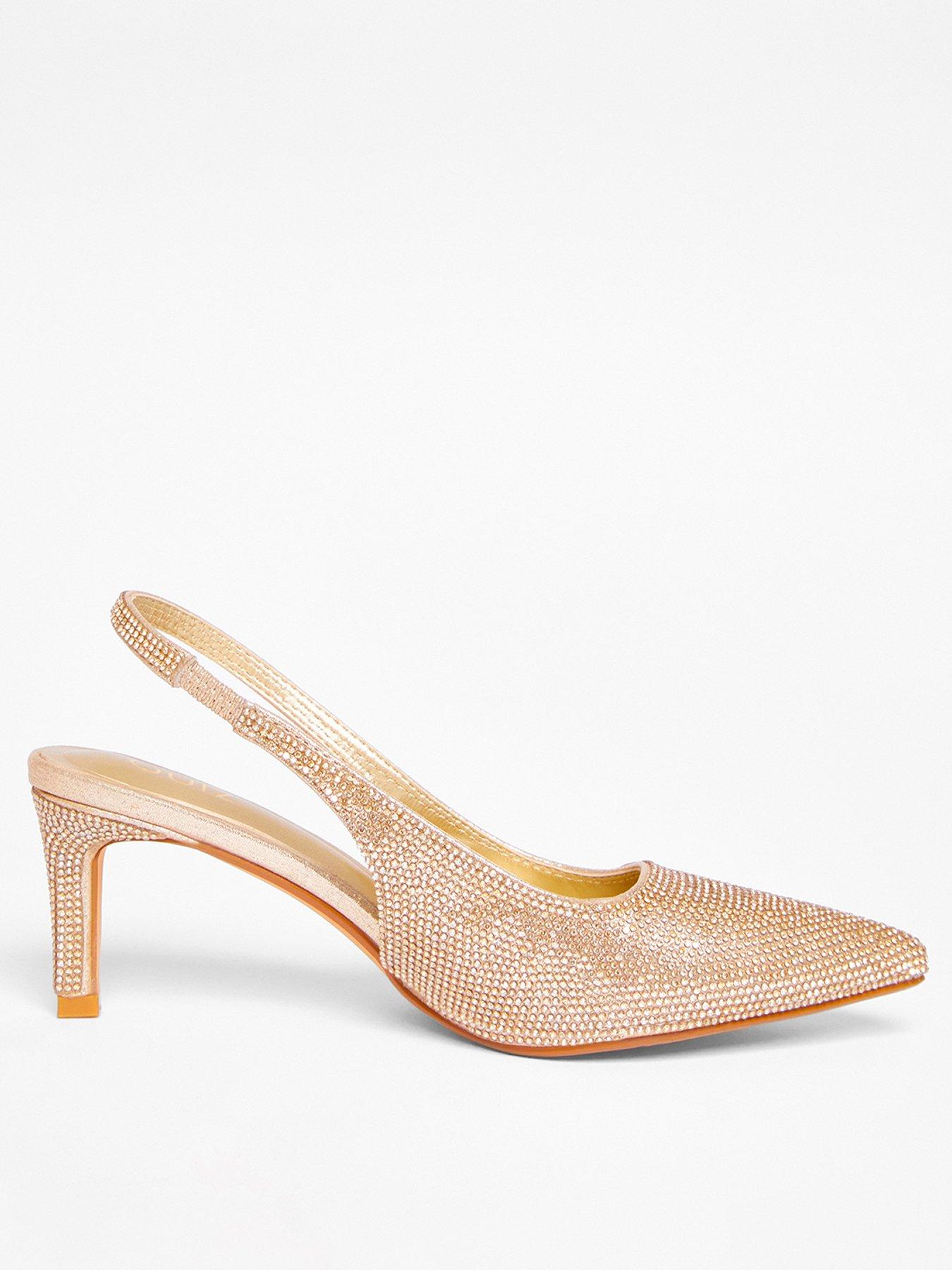  image of quiz-gold-diamante-sling-back-heels