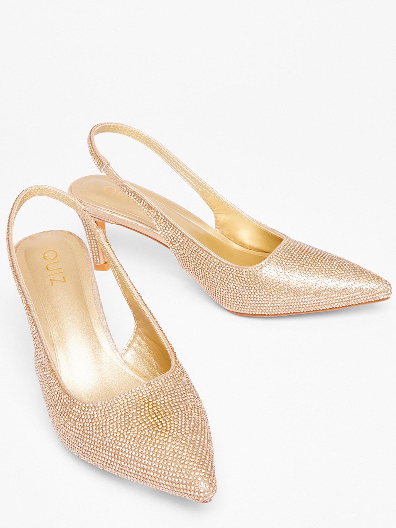  image of quiz-gold-diamante-sling-back-heels