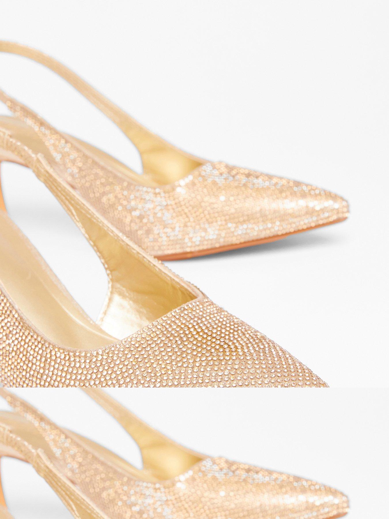  image of quiz-gold-diamante-sling-back-heels