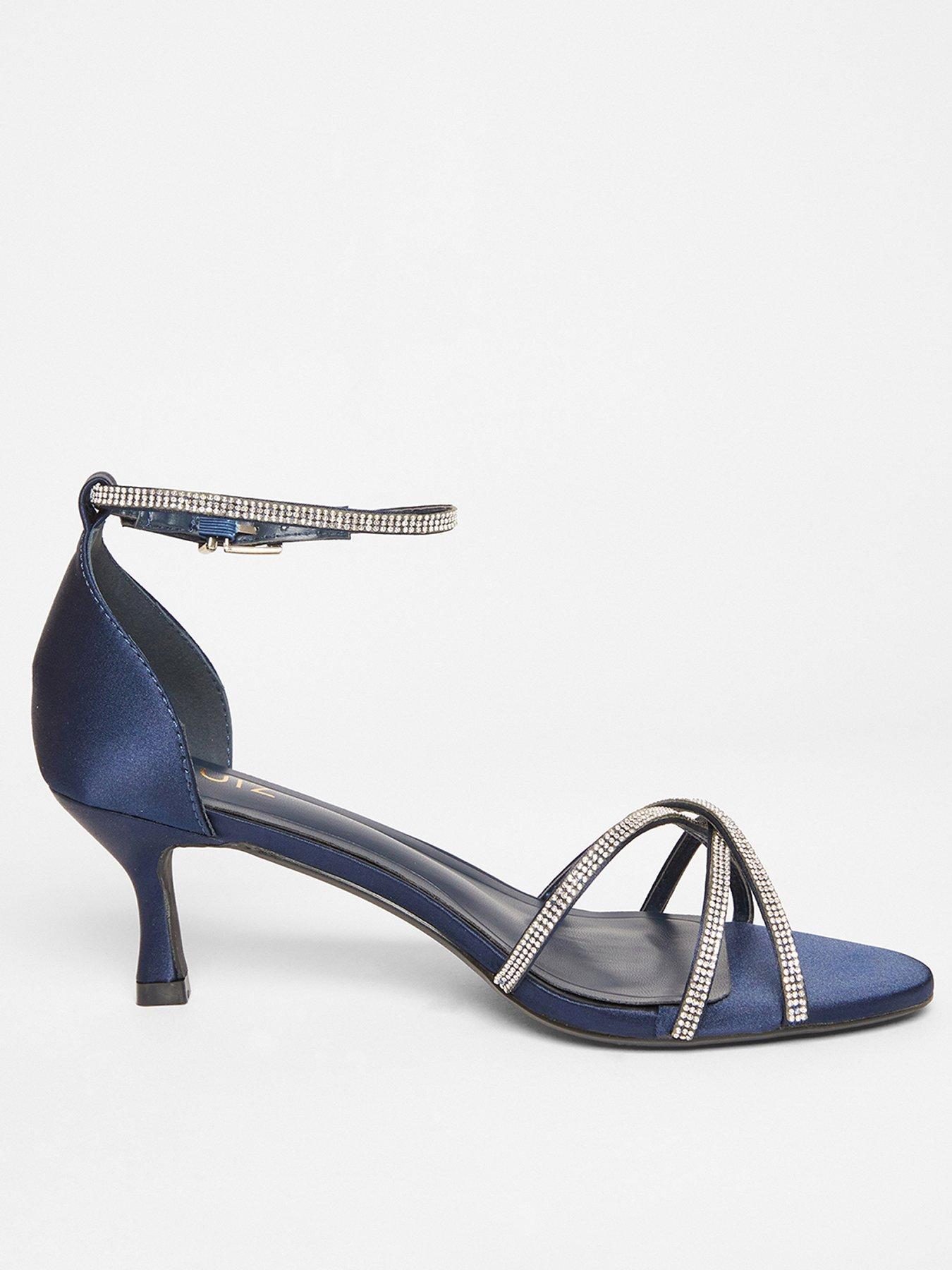 undefined Navy Diamante Cross Strap Heels