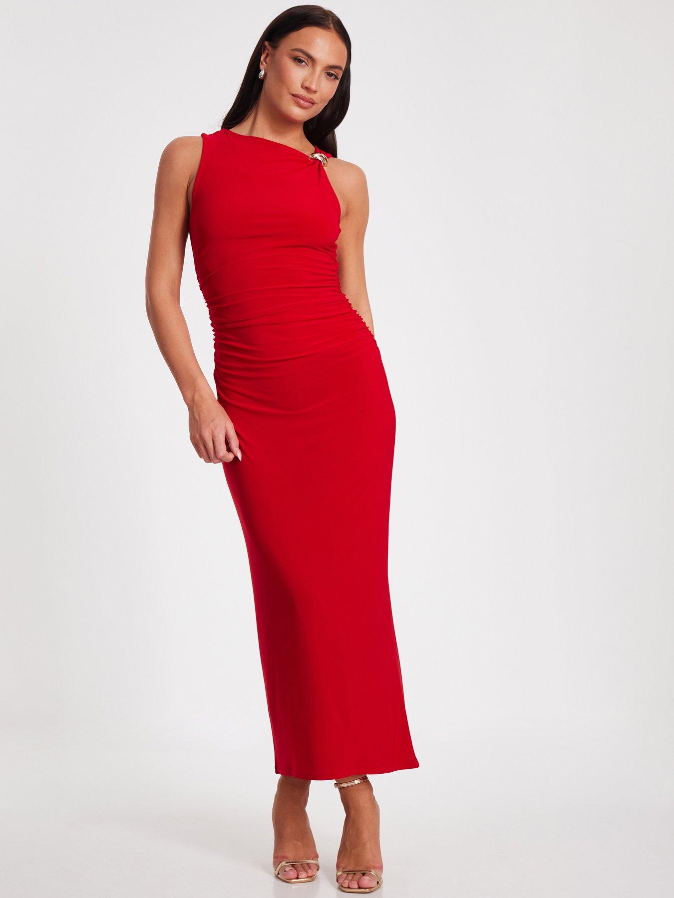 undefined Red Buckle Detail Midaxi Dress