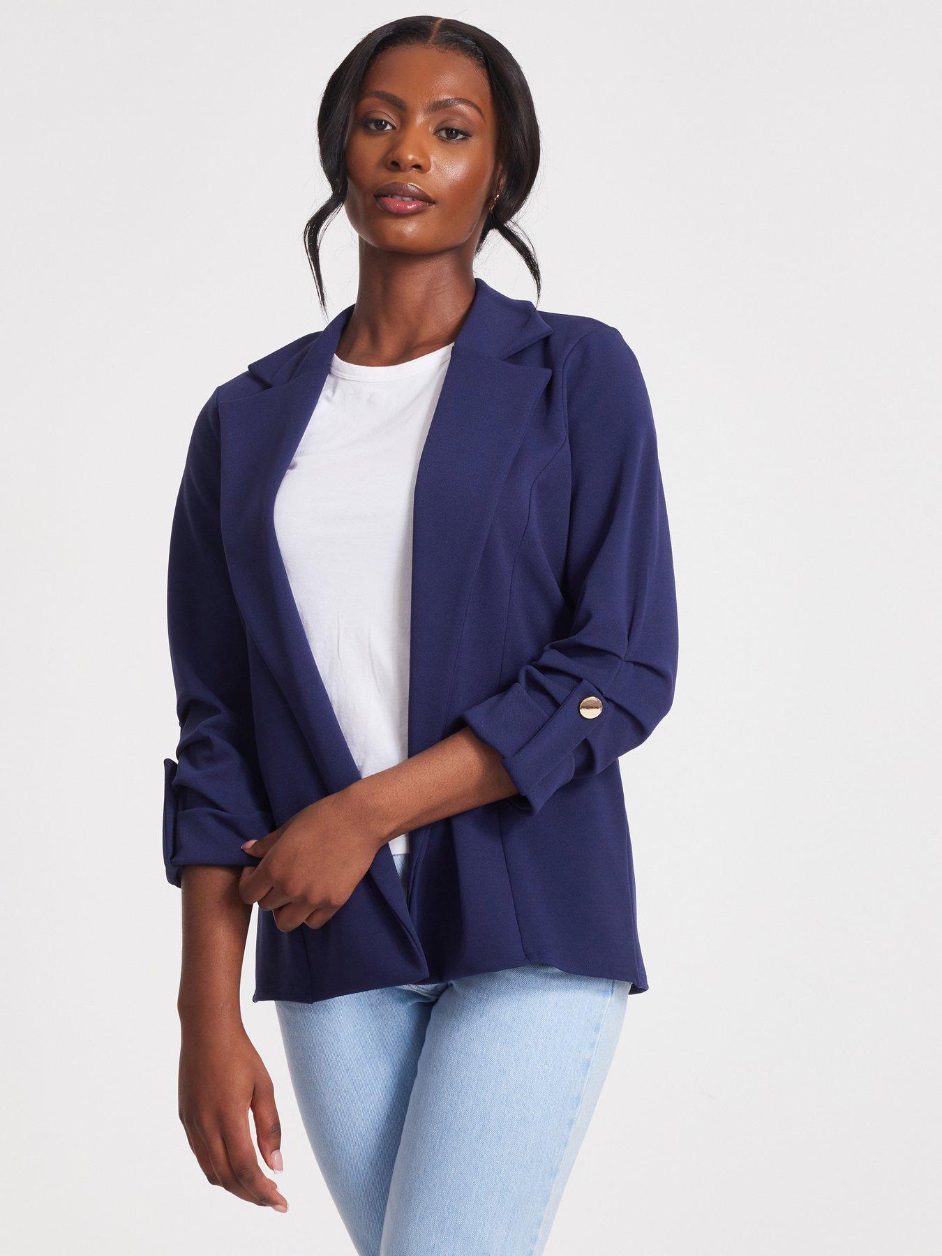 undefined Navy Ruched Sleeve Blazer