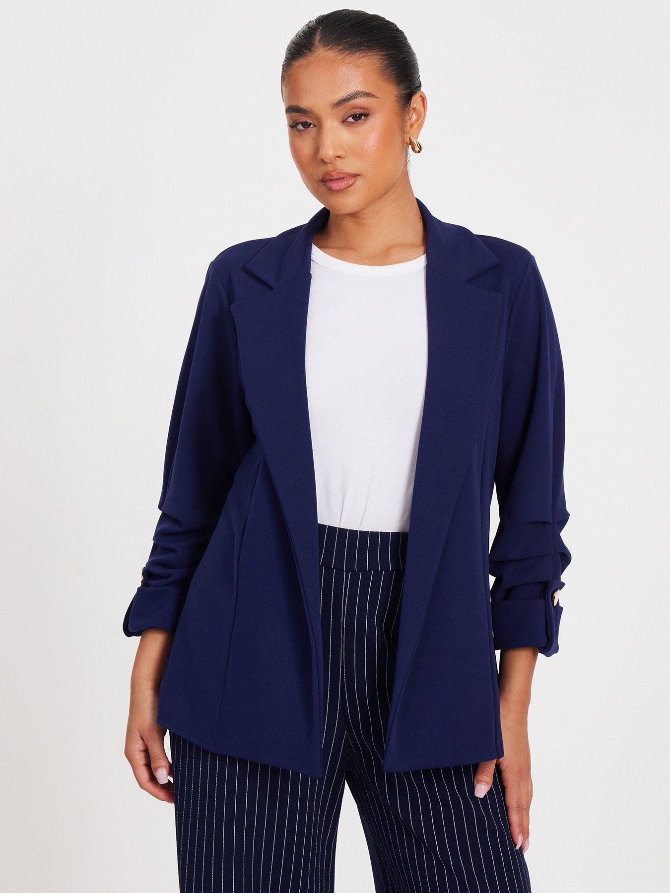 undefined Petite Navy Ruched Sleeve Blazer
