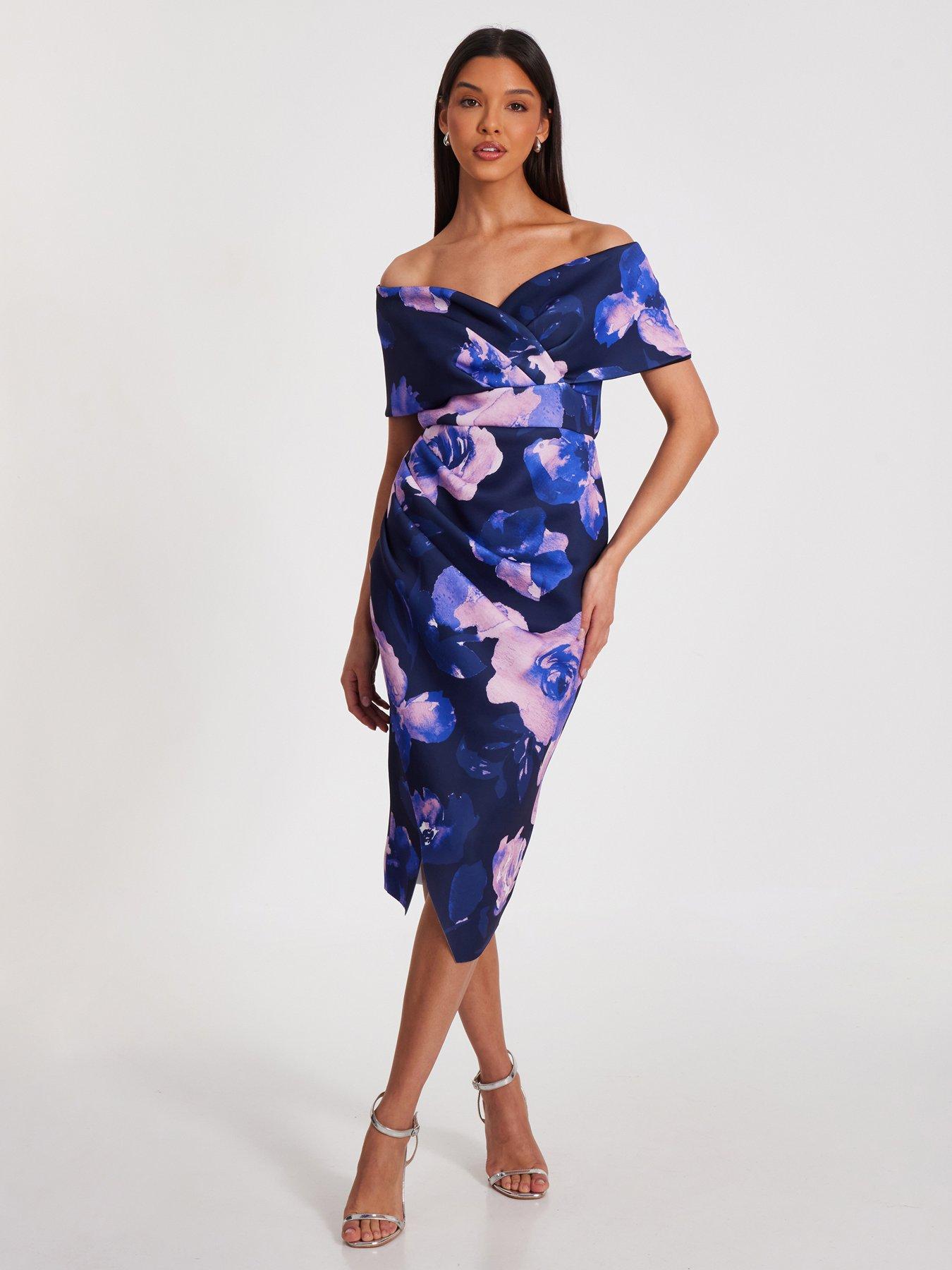 quiz-navy-floral-bardot-midi-dress