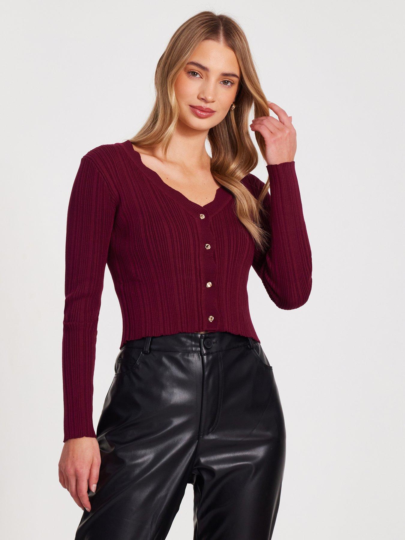 Quiz Dark Red Scallop Trim Cardigan | Littlewoods
