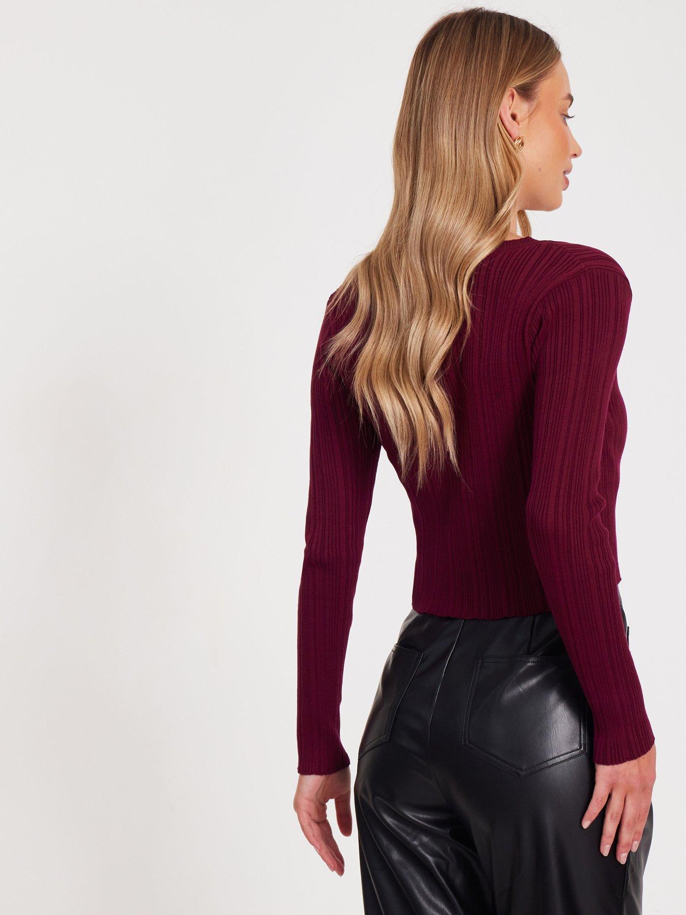 Quiz Dark Red Scallop Trim Cardigan | Littlewoods
