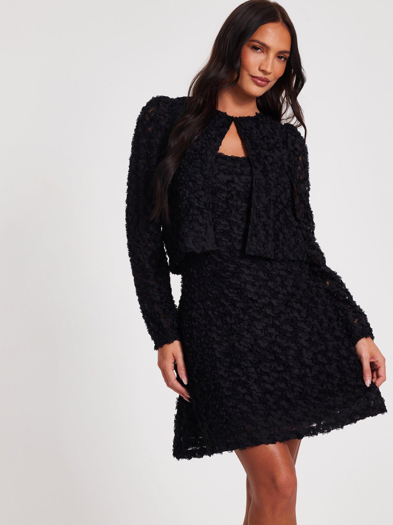  image of quiz-black-chiffon-floral-cropped-jacket