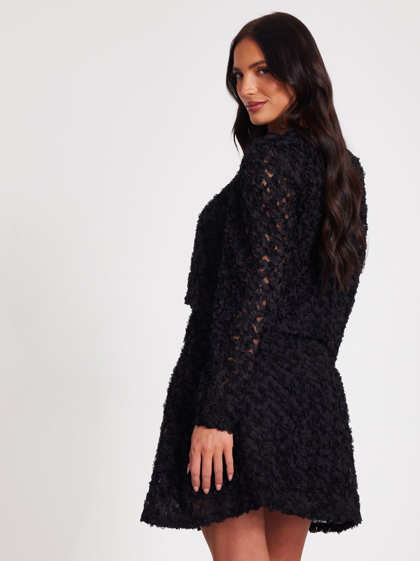  image of quiz-black-chiffon-floral-cropped-jacket