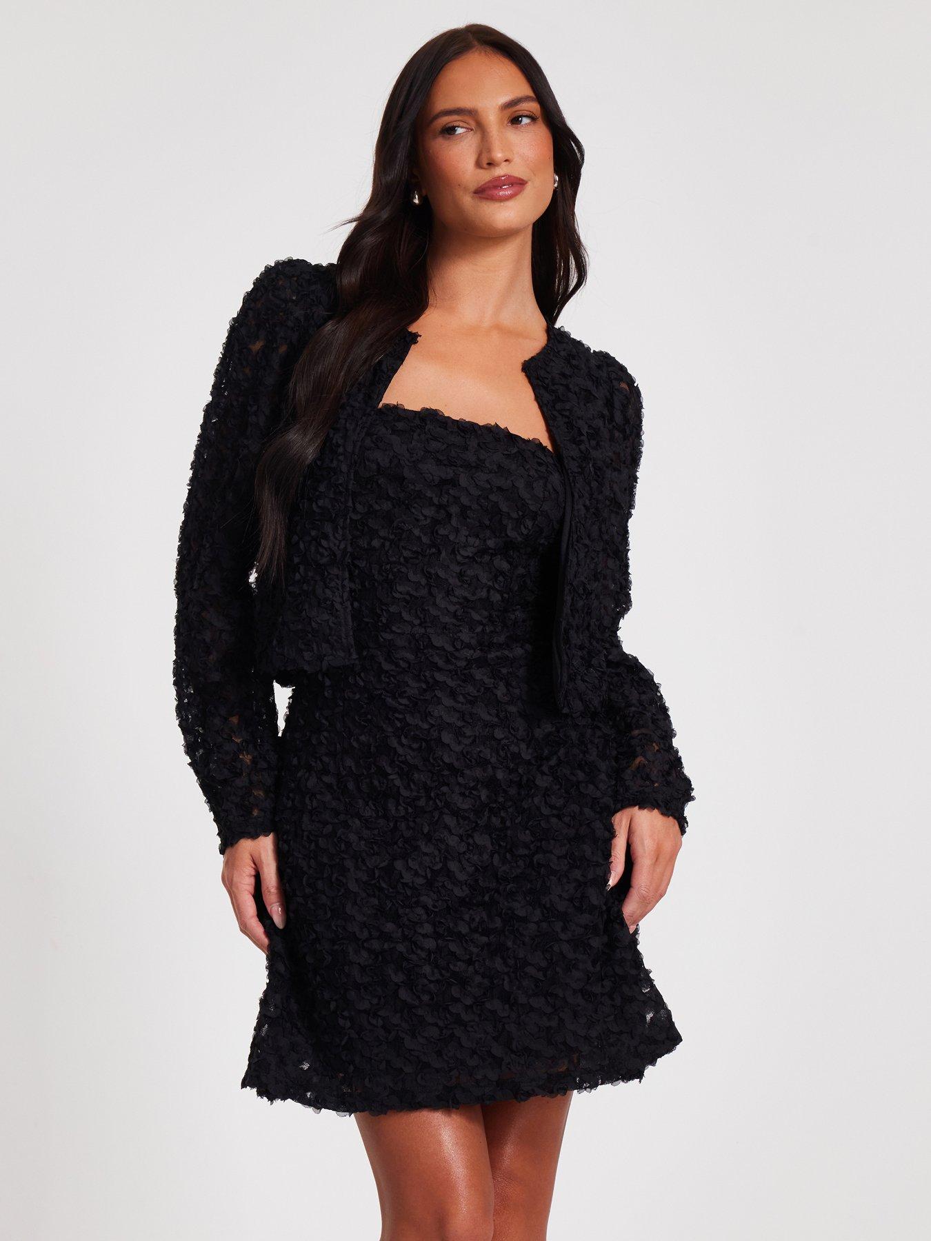  image of quiz-black-chiffon-floral-cropped-jacket