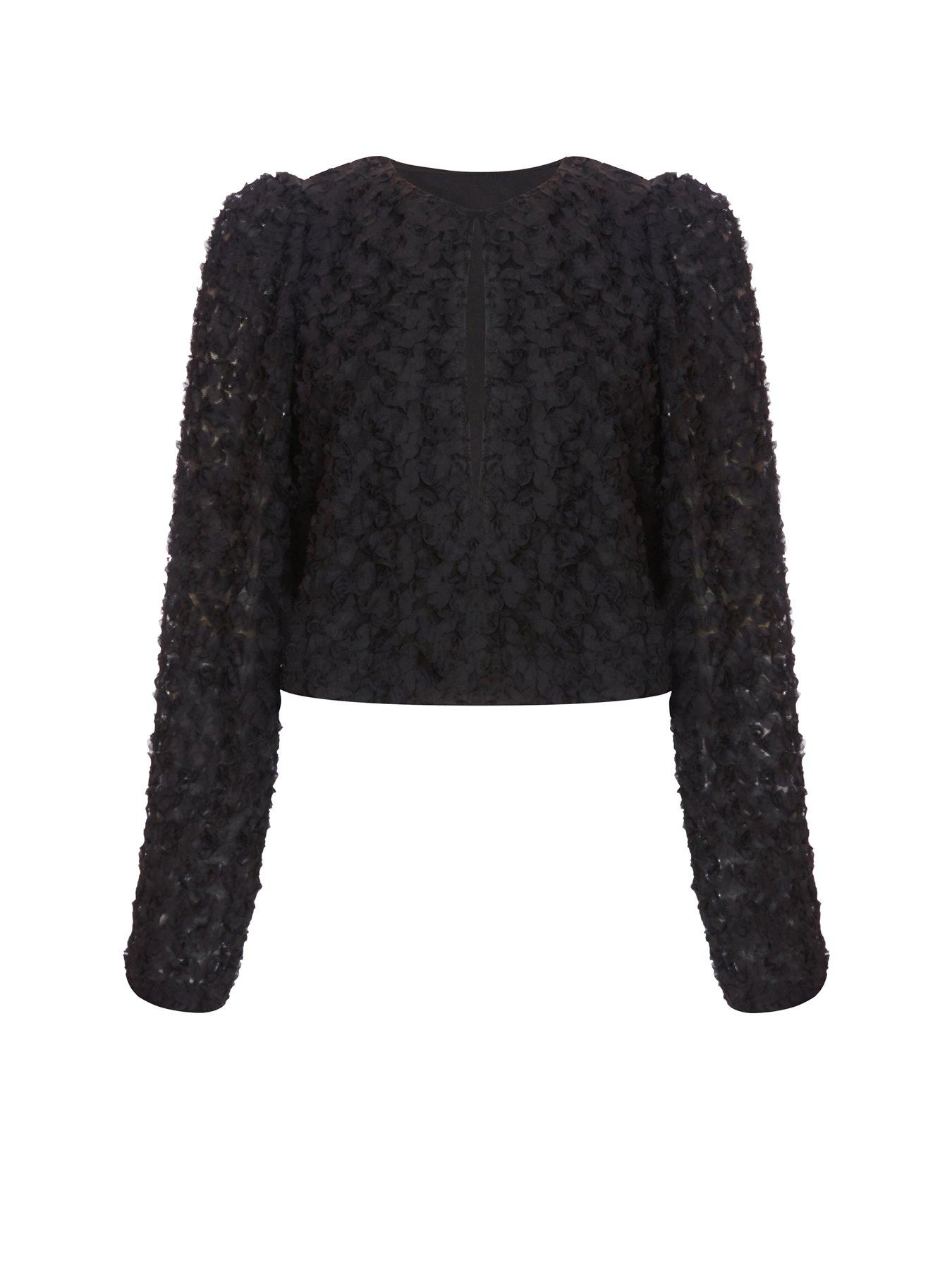  image of quiz-black-chiffon-floral-cropped-jacket