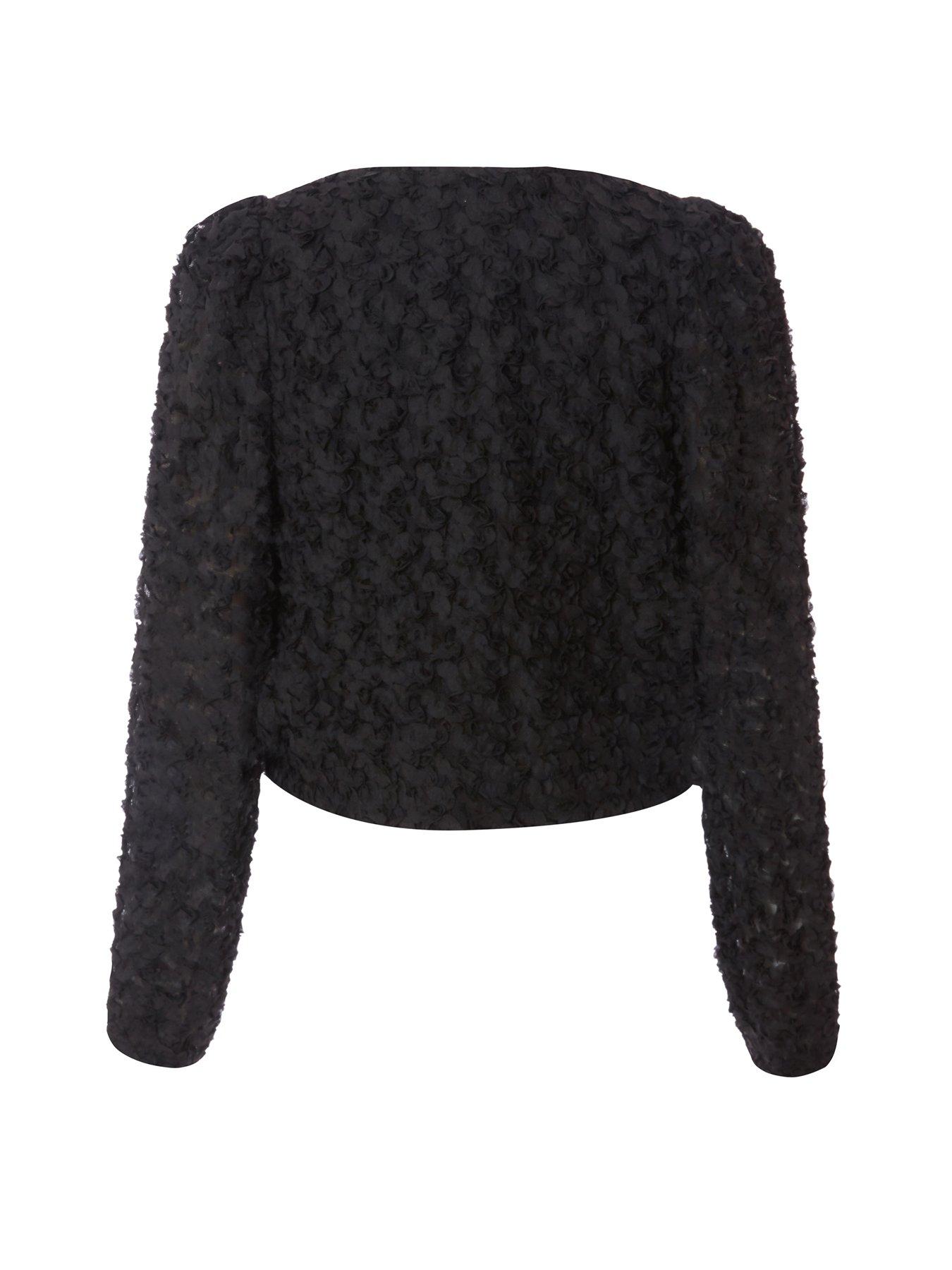  image of quiz-black-chiffon-floral-cropped-jacket