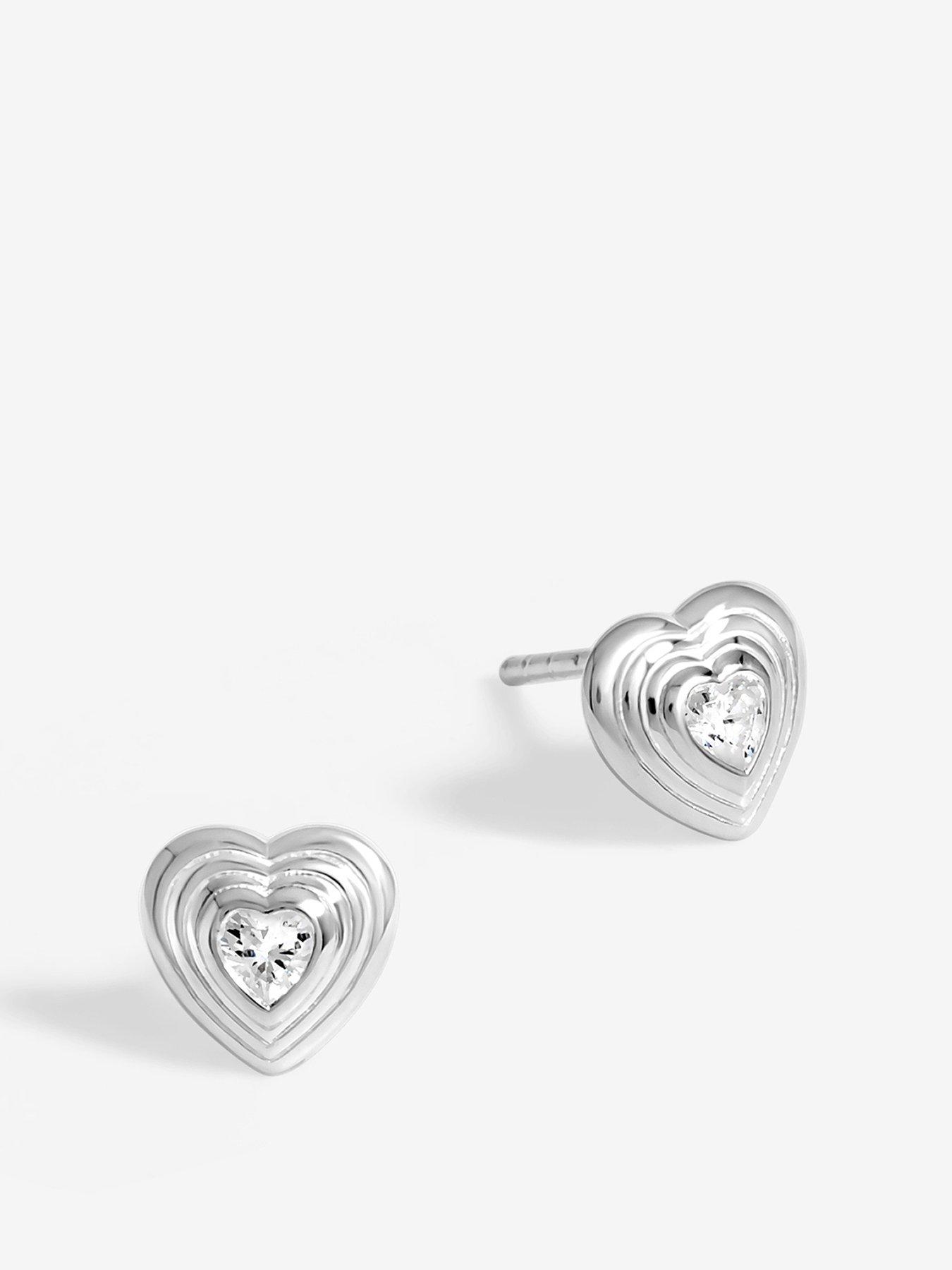 Simply Silver Sterling Silver 925 Ridged Heart Cubic Zirconia Stud Earrings