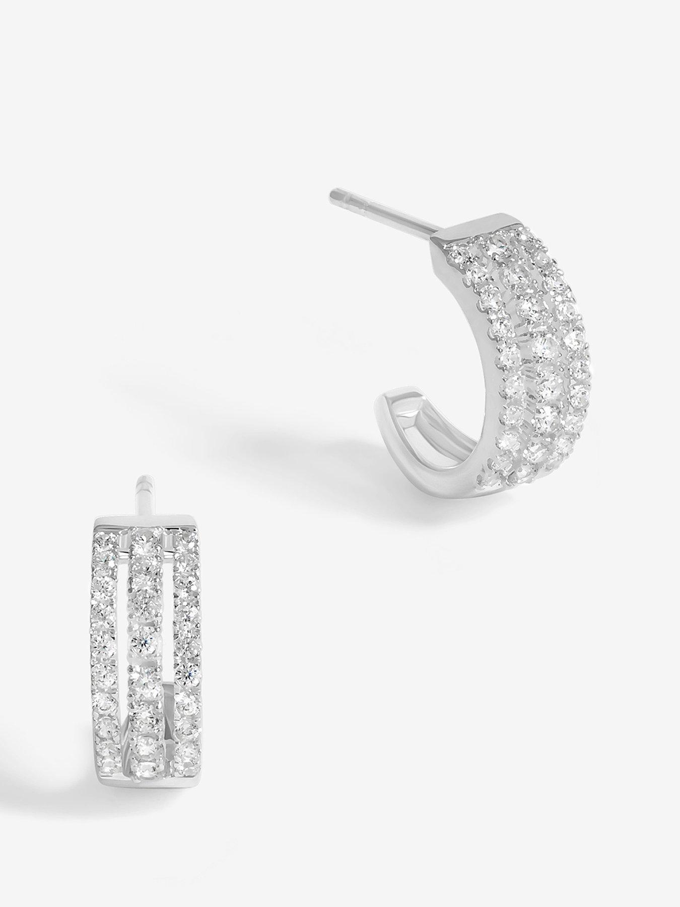 image of simply-silver-sterling-silver-925-cubic-zirconia-triple-row-hoop-earrings