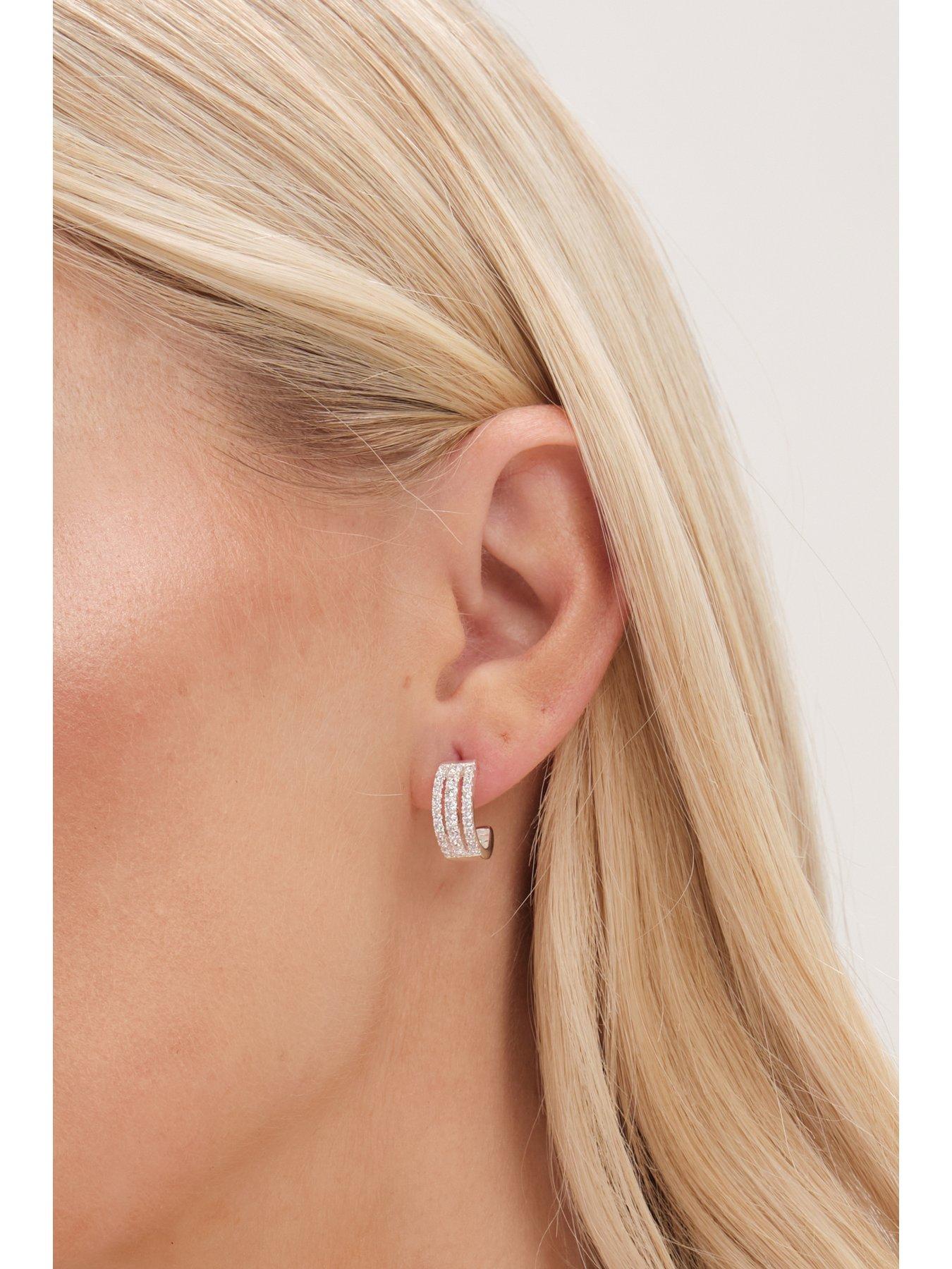 image of simply-silver-sterling-silver-925-cubic-zirconia-triple-row-hoop-earrings