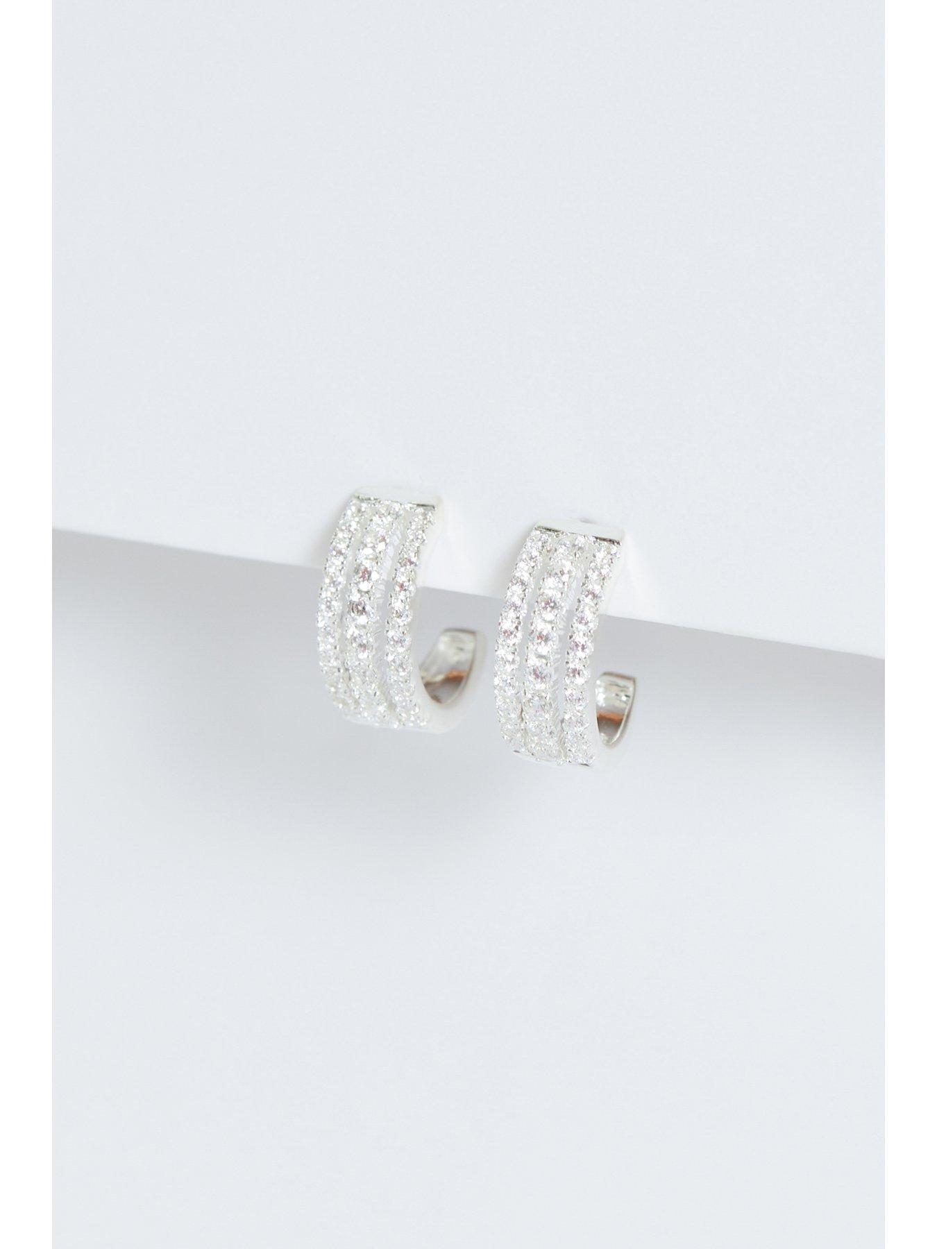  image of simply-silver-sterling-silver-925-cubic-zirconia-triple-row-hoop-earrings