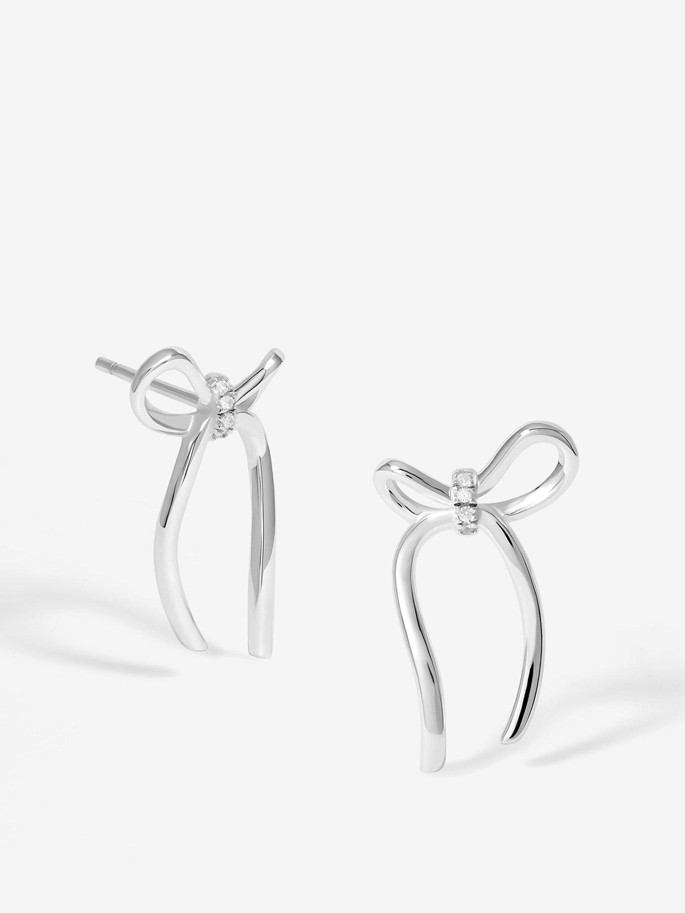  image of simply-silver-sterling-silver-925-polished-and-pave-bow-stud-earrings