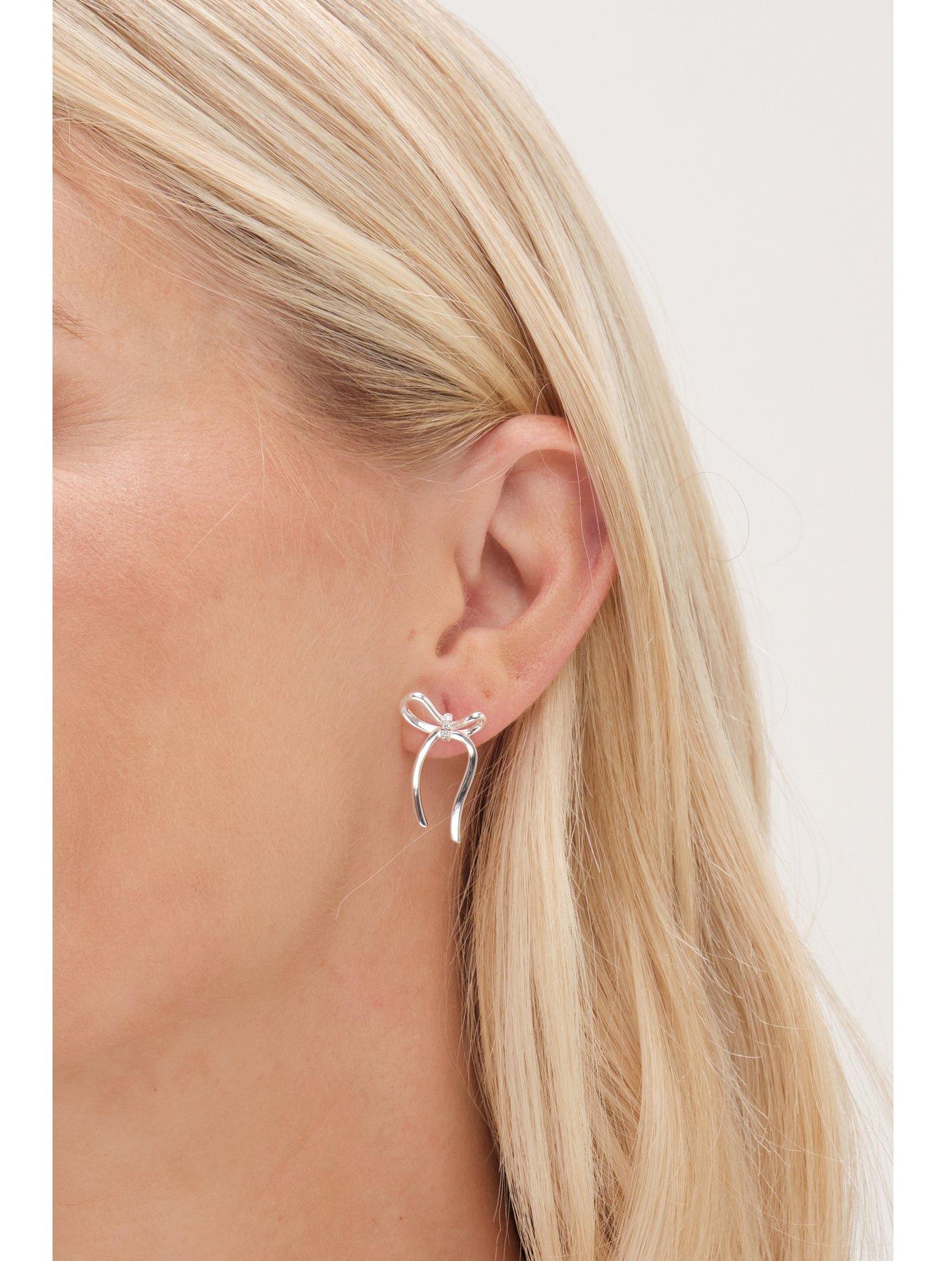  image of simply-silver-sterling-silver-925-polished-and-pave-bow-stud-earrings
