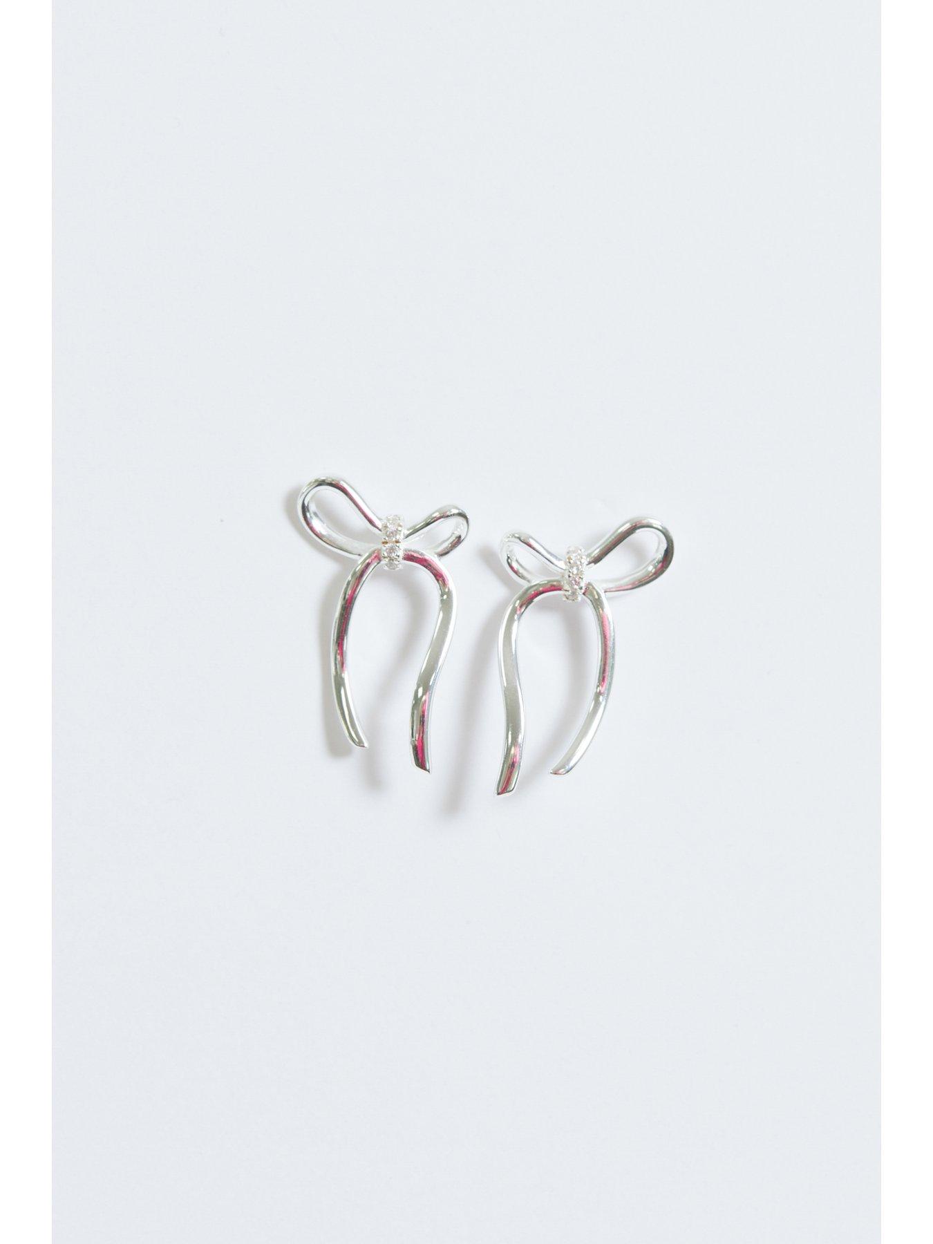  image of simply-silver-sterling-silver-925-polished-and-pave-bow-stud-earrings