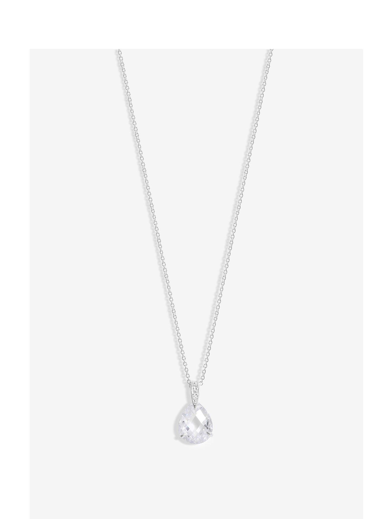 undefined Sterling Silver 925 Cubic Zirconia Faceted Drop Pendant