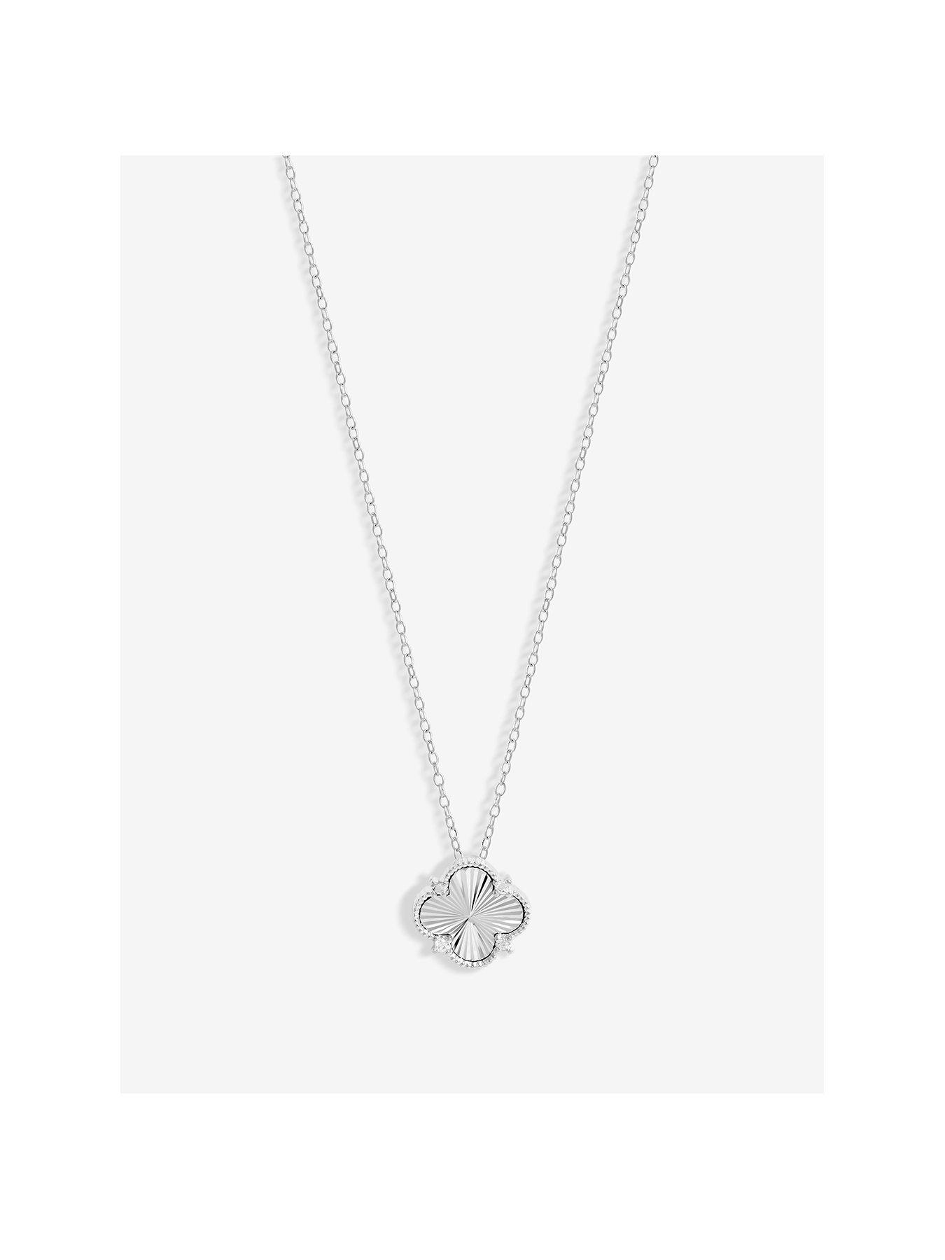 undefined Sterling Silver 925 Cubic Zirconia Diamond Cut Clover Pendant