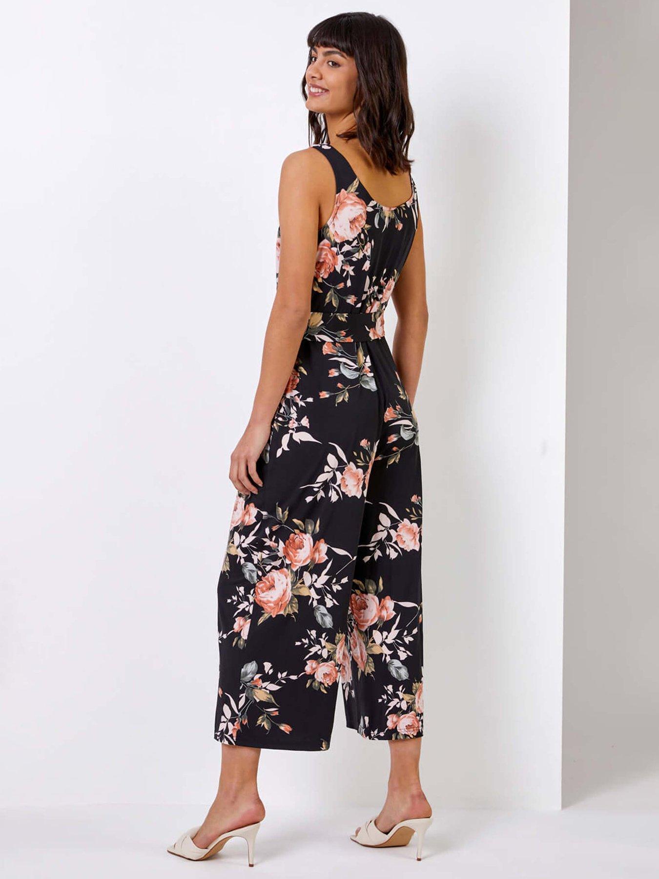 Image 2 of 4 of Roman Floral Print Cropped Leg Jumpsuit